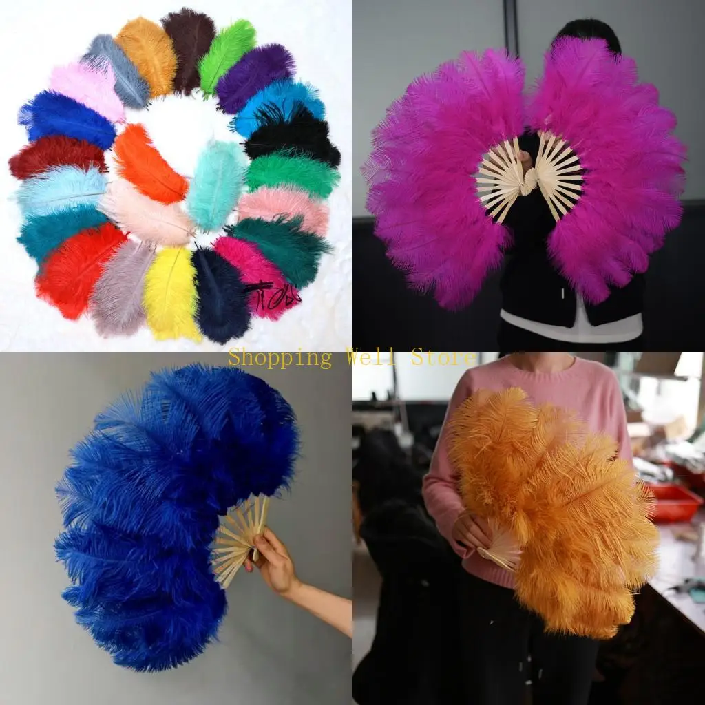 KX4B Stage Feathered Folding Fan for Burlesque Dance Wedding Decors and Styling