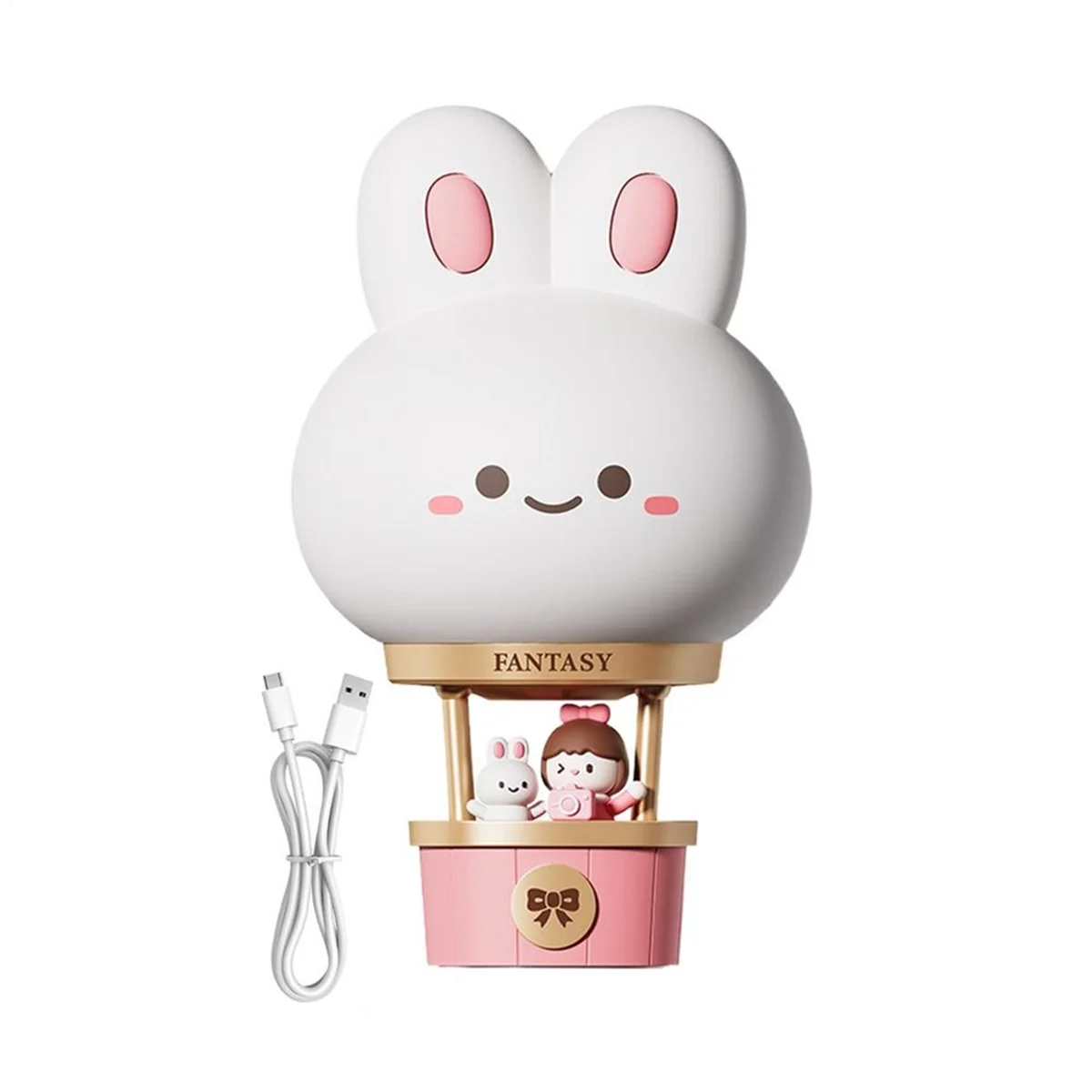 ABLQ Nursery Nightlight Cartoon Bunny Hot Air Balloon Desk Night Light Tabletop Ornaments Home Novelty Lighting Animal Statue