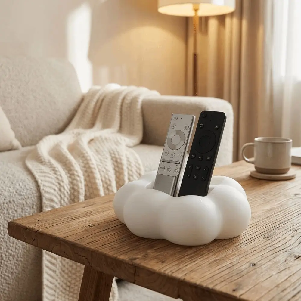 3D Cloud-Shaped Remote Control Holder 2 Grids Plastic Desktop Storage Box Save Space Eco-Friendly Remote Rack Desktop Use