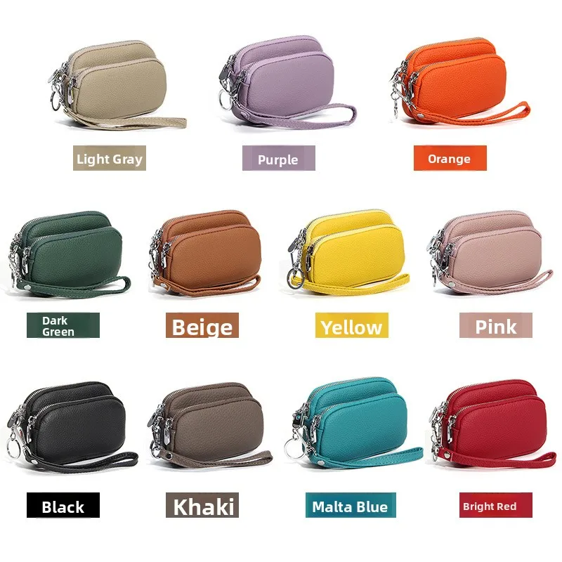 new-style-genuine-leather-coin-purse-handbag-double-zipper-large-capacity-women's-handbag-simple-design-handheld-bag