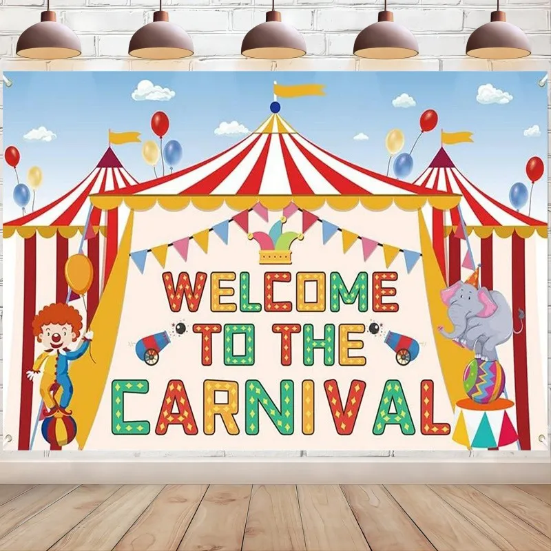 Circus Carnival Backdrop Welcome to the Carnival Banner Circus Theme Birthday Party Background for Stage Photo Booth Studio Prop