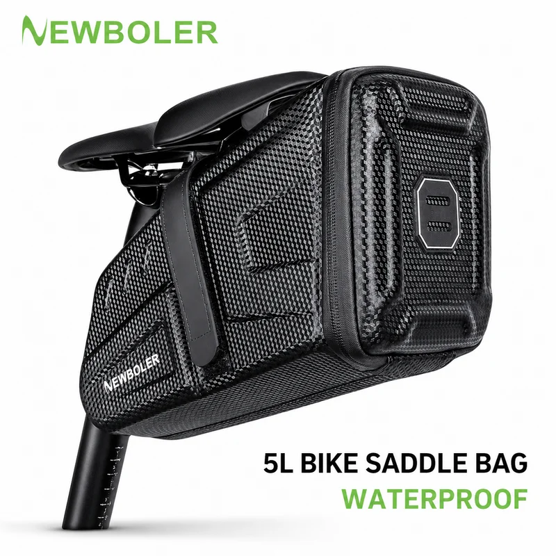 NEWBOLER 5L Waterproof Bike Saddle Bag Reflective Hard Shell Cycling Seat Bag for MTB Road Bicycle Tool Storage Accessories