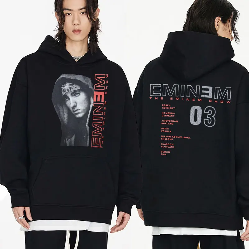 

Vintage 2000s Eminem Print Hoodies Rapper Eminem Show European Tour Hip Hop Merch Hooded Sweatshirts Men's Oversized Streetwear