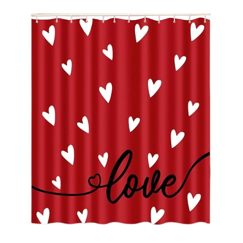 Valentine’s Day Shower Curtain, Heart Print Thickened Mildewproof Waterproof Bath Curtain Bathroom Decor