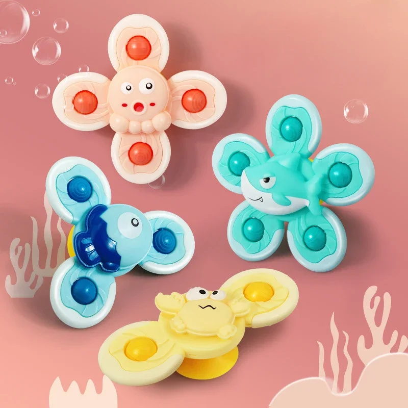 3PCS Suction Cup Spinner Bath Toys For Kids Sensory Stress Relief Spinning Educational Toys Baby Rotating Rattle Fidget Gifts