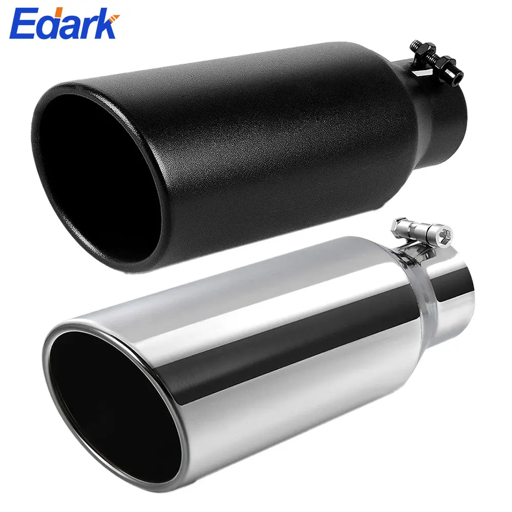 1PCS 7.62cm Inlet Exhaust Tip, Stainless Steel Exhaust Tail Tip, Black Powder Coated Finish Diesel Tailpipe, Rolled Edge,Bolt-On