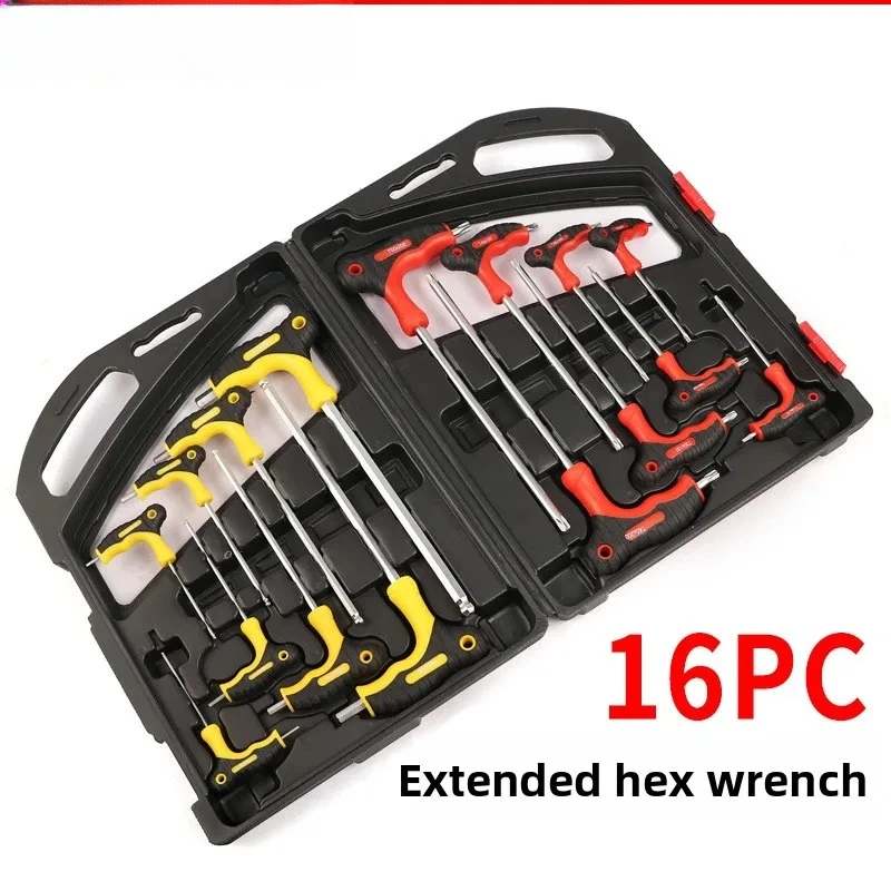 16PC T-Handle Hex Wrench Set - Plastic Grip Extended Ball Head Hex & Torx Star Wrenches