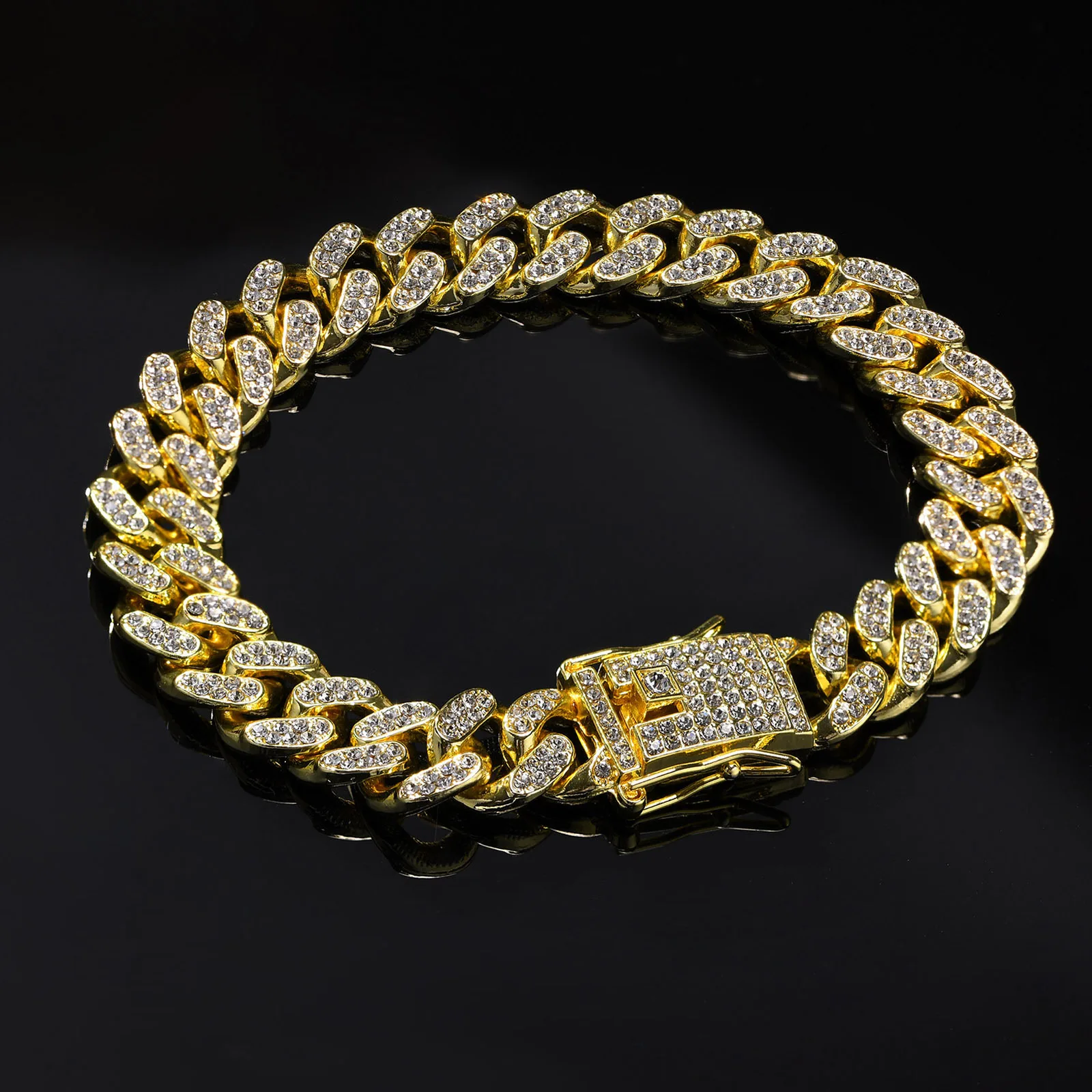 Gold Color Cuban Chain Bracelets for Men,Miami Curb Chain Link Wristband with Full Inlaid Zircon,Hip Hop Rap Jewelry Gifts