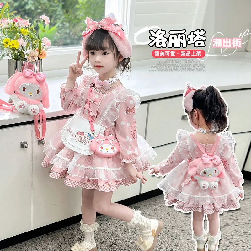 New Girls Autumn Long Sleeve Princess Dress Sanrios My Melody Lolita Dress Halloween Cosplay Costume Party Dress Gift for Girls