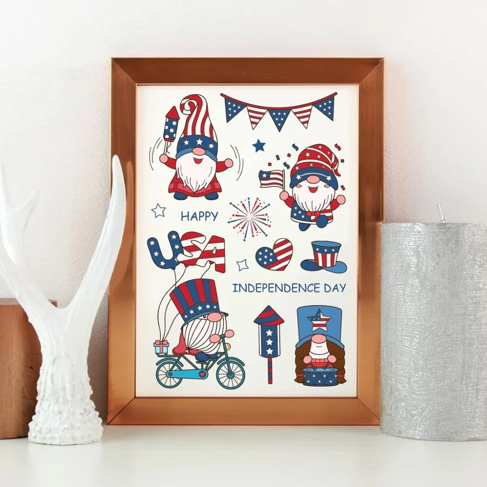 4th of July Gnomes Clear Stamps - Independence Day Cards Memorial Day Transparent Stamps