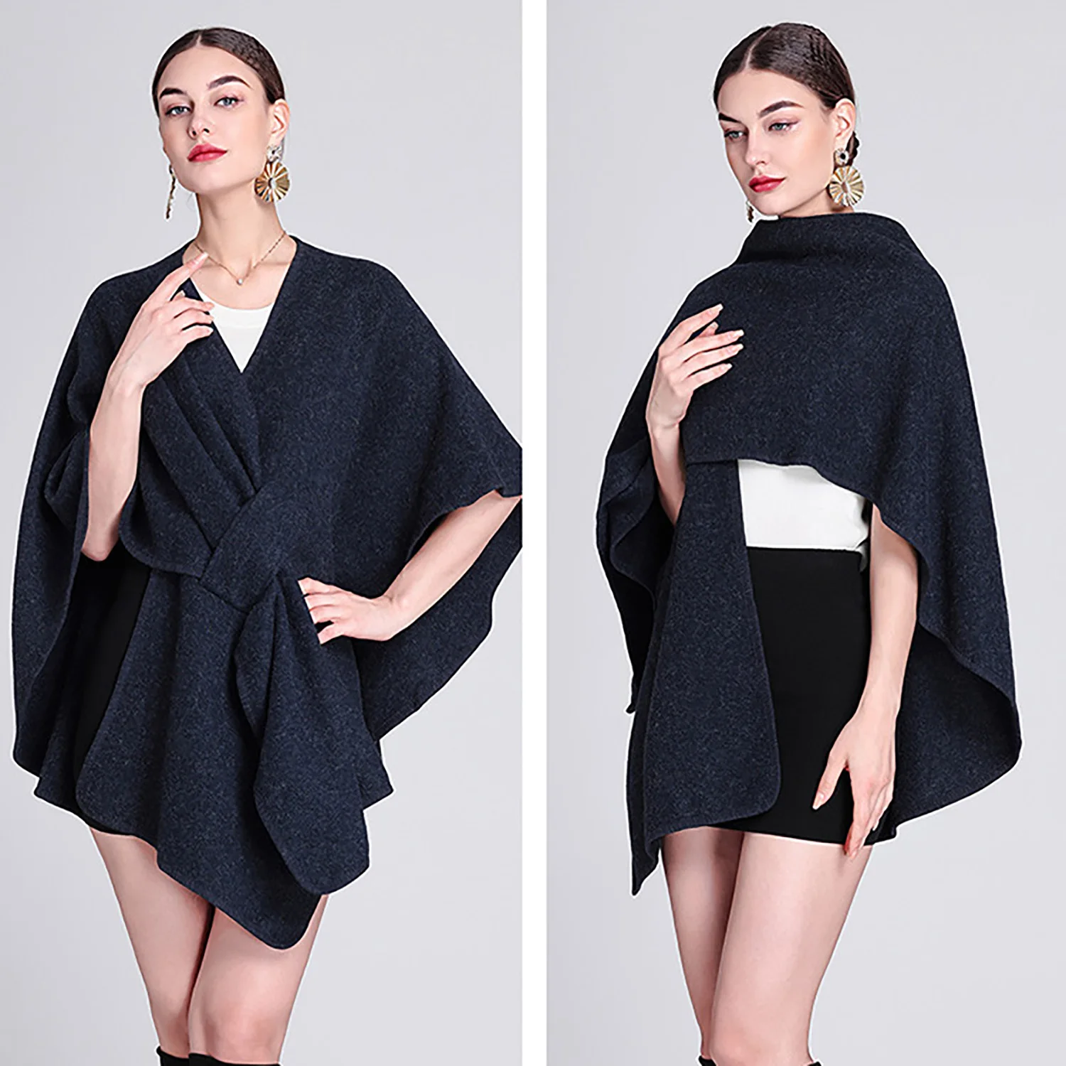 

Новый осенне-зимний модный плащ-шаль с плащом, вязаный кардиган большого размера, свободная куртка, элегантный темперамент в тон