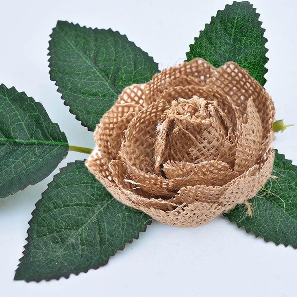 

6 Pcs Christmas Decor Burlap Flowers Jute Wedding Party Decoration Rose Craft Making