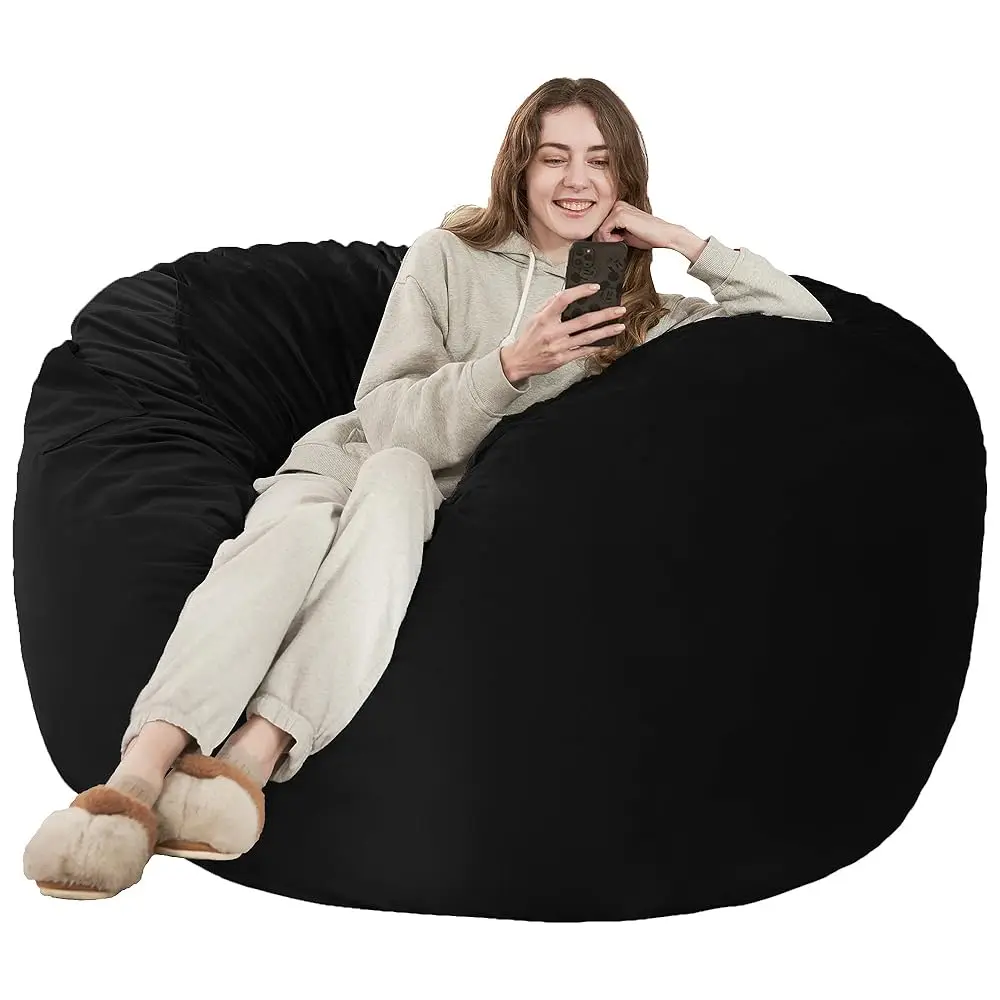 

Bean Bag Chair: Giant 5' Memory Foam Furniture Bean Bag Chairs For Adults With Microfiber Cover 5Ft (Black)