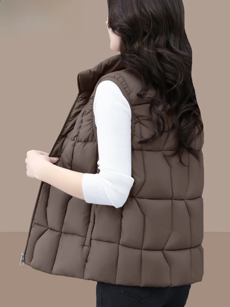 

Khaki down Cotton Vest Women's Autumn Winter New Sle Outerwear Coat Middle-Aged Mother ort Thiened Single Button Closure