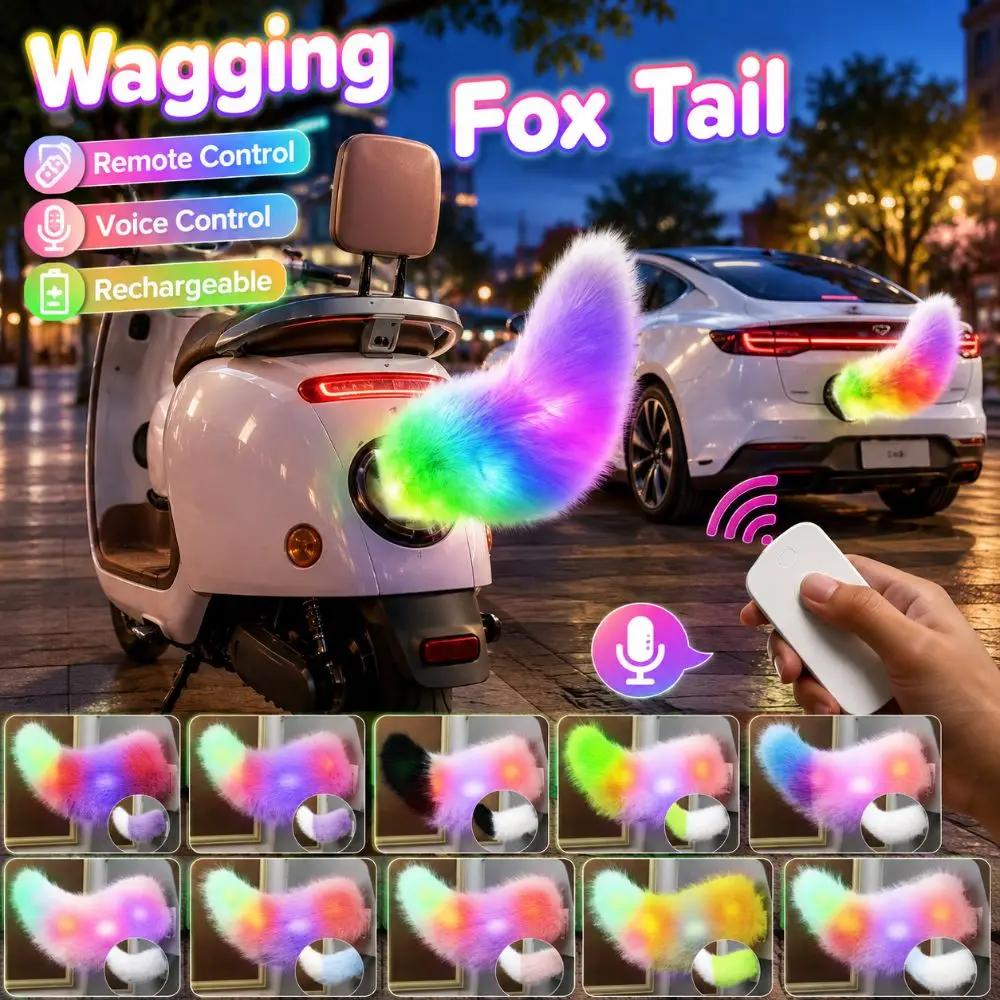 Colorful Lights Remote Control Electric Car Tail Rechargeable Fluffy Bicycle Wagging Moving Tail Realistic Self-adhesive