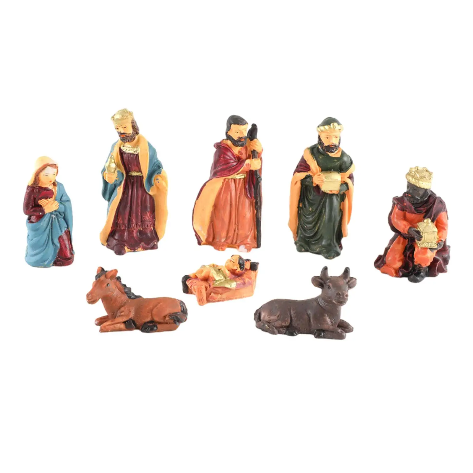 8Pcs Christmas Nativity Scene Figurine Set Decoration Handmade Holiday Season Decor Birth of Jesus Ornament Xmas Sculpture