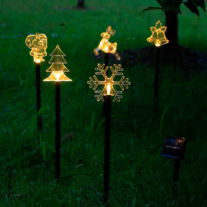 Solar LED Christmas Lights Pentagram Snowflake Christmas Tree Bells Deer Garden Outdoor Lawn Landscape Christmas String Lights