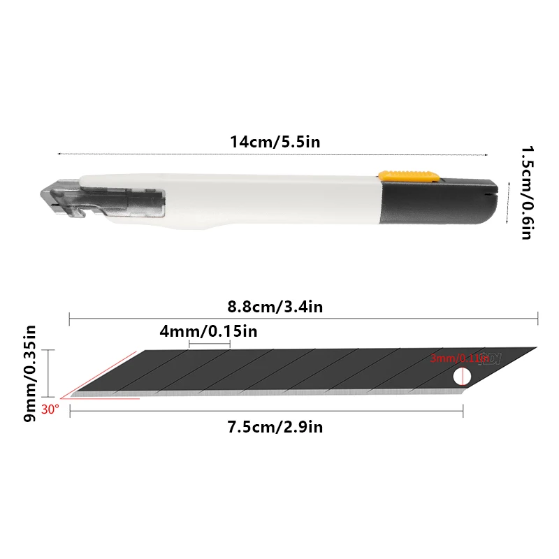 30 ° Einziehbares Universalmesser mit Auto-Lock-Funktion, Box-Cutter mit Anti-Rüttel-Stahlklinge, Tragbarer Cutter für Auto-Vinyl- und PPF-Folien-Schneidewerkzeug – Detail 4