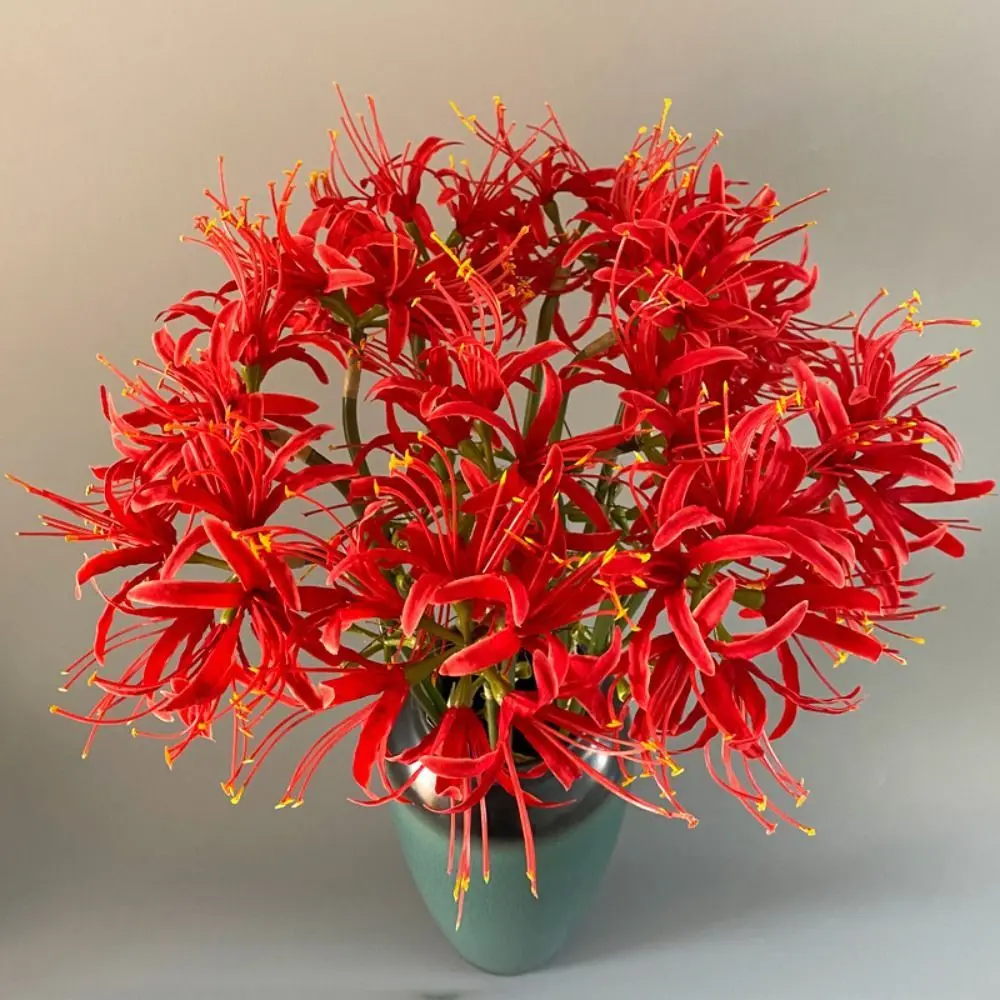 Artificial Flowers Red Spider Lilies Silk Flowers Outdoor Fake Plants Long Branch Fake Flower for Home Garden Decoration