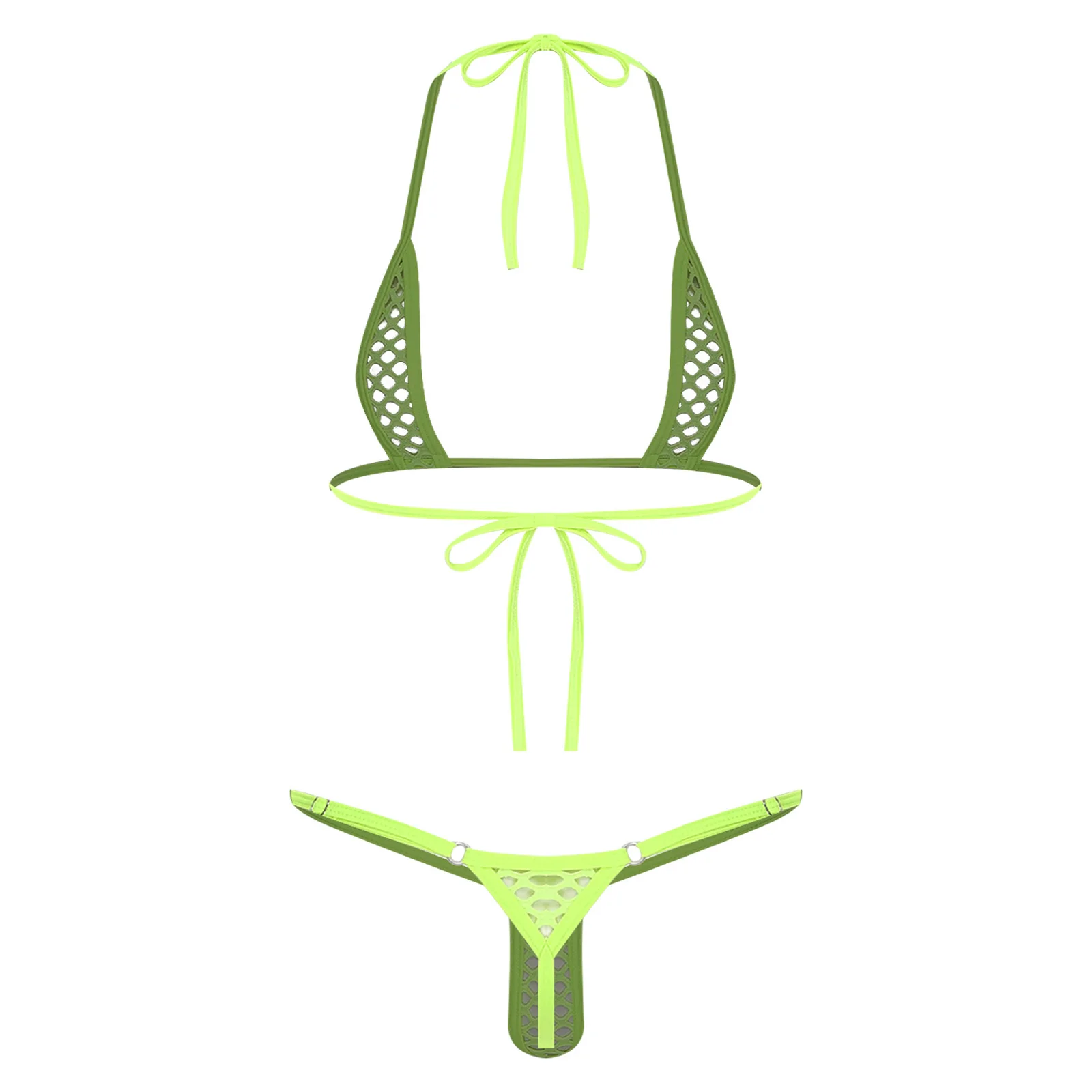 Womens Sexy Micro Bikini Swimsuit Lace-up Halter Bra Top with T-back Thong Lingerie Set Bathing Suit for Beach Night Pool Party