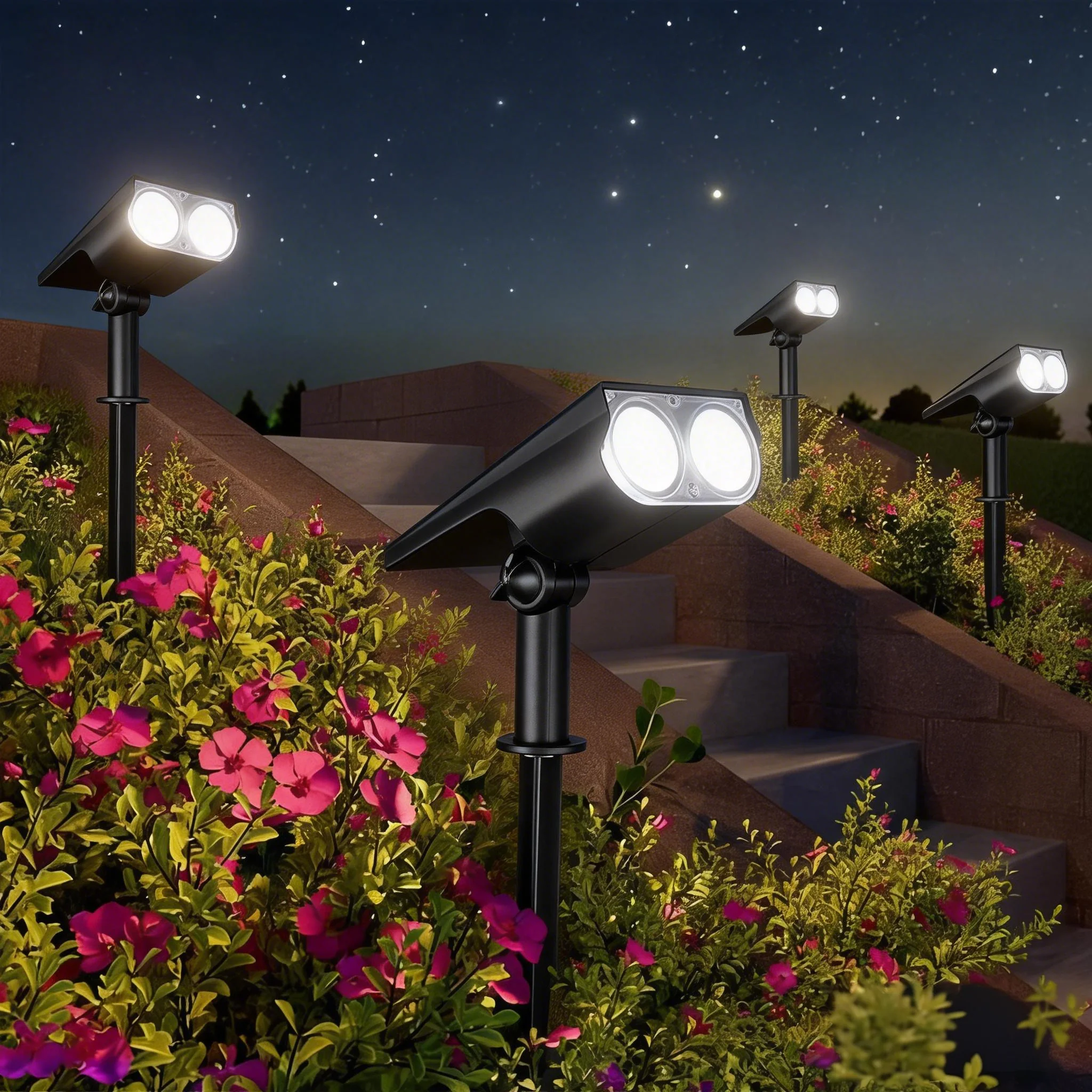 Solar Spotlight Outdoor LED Solar Landscape Spot Powered Wall Lights Waterproof Color Change Garden Patio Walkway Camp Deco