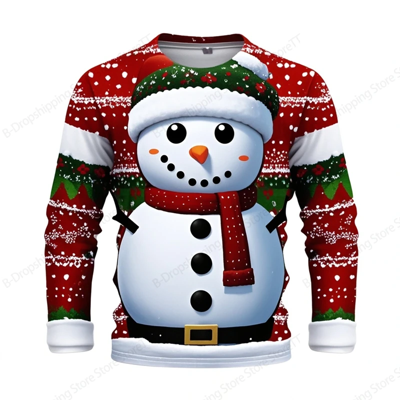 Men\'s Long Sleeve T-shirt 3d Christmas Snowman Print Tshirt Men Women Fashion Snowflake T shirt O-neck Loose Tops Tees Gifts