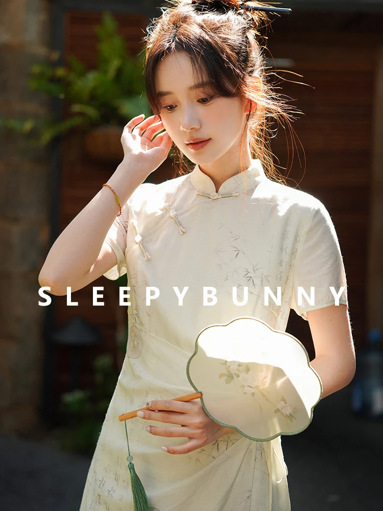 Women Summer Chinese Style Floral Print Cheongsam Dress Elegant High-Waisted Short Sleeve Qipao Petite Fit Retro Oriental Dress - Image 4