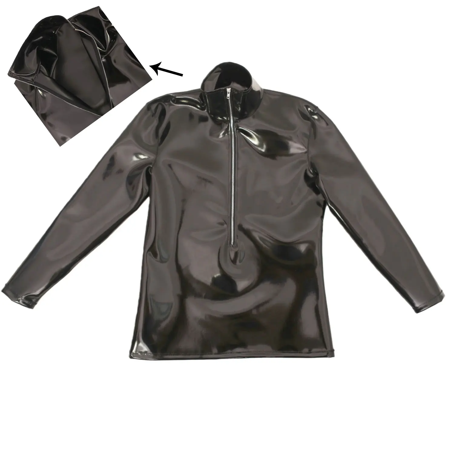 Nova moda pano látex camisetas masculinas manga longa pvc brilhante homem topos punk boate tshirts homem moldar corpo magro palco wear