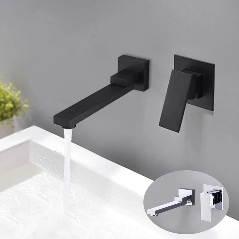 Bathroom Wall Mounted Basin Faucet Rotatable Bathtub Faucets Spout Water Mixer Vae Tap Sink Tapware ,Matte Black /Chrome