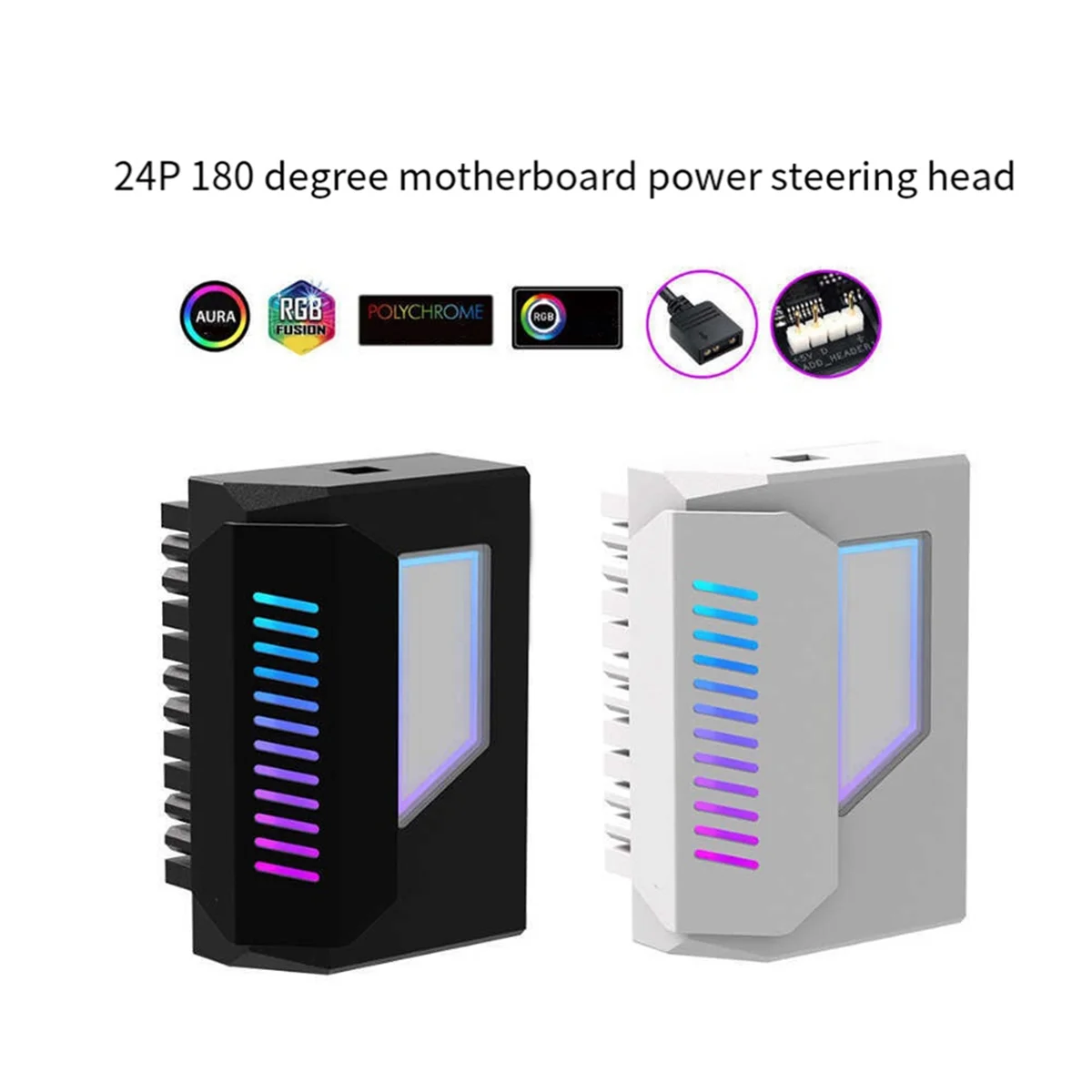 OUVU-ATX 24Pin Adapter 180 Grad ARGB Adapter 5V Synchronisation für Desktop PC Motherboard DIY Computer Zubehör Schwarz