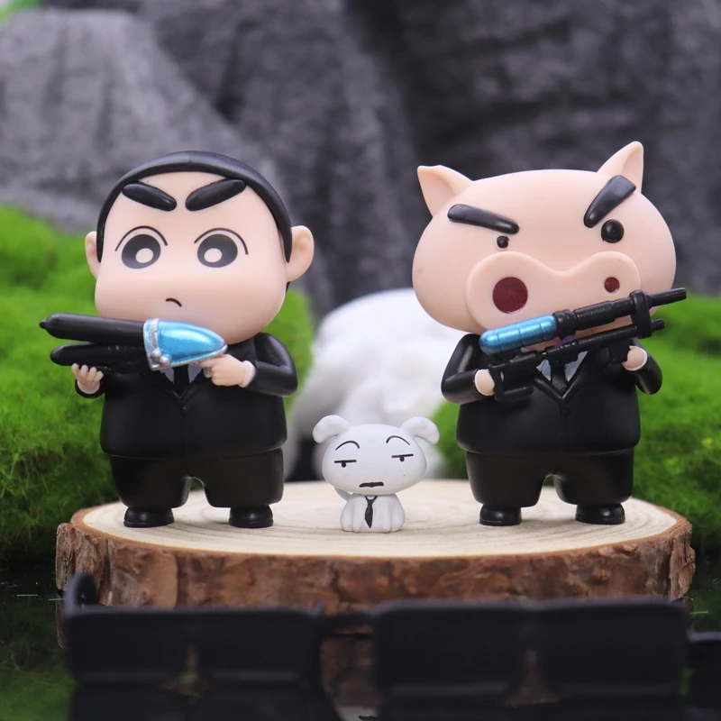 Crayon Shin-chan as Men in Black Anime Action Figure Toys 8CM