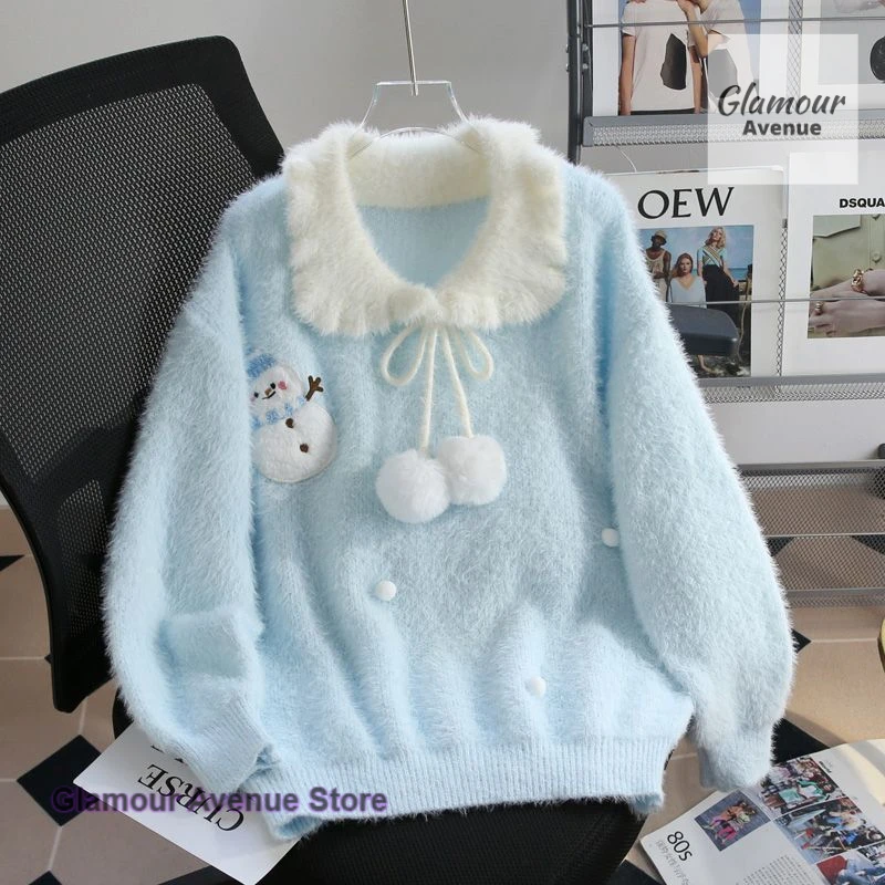 

Korean-style soft glutinous milk whirring sweet doll collar sweater women's autumn and winter new lazy age-reducing knit top