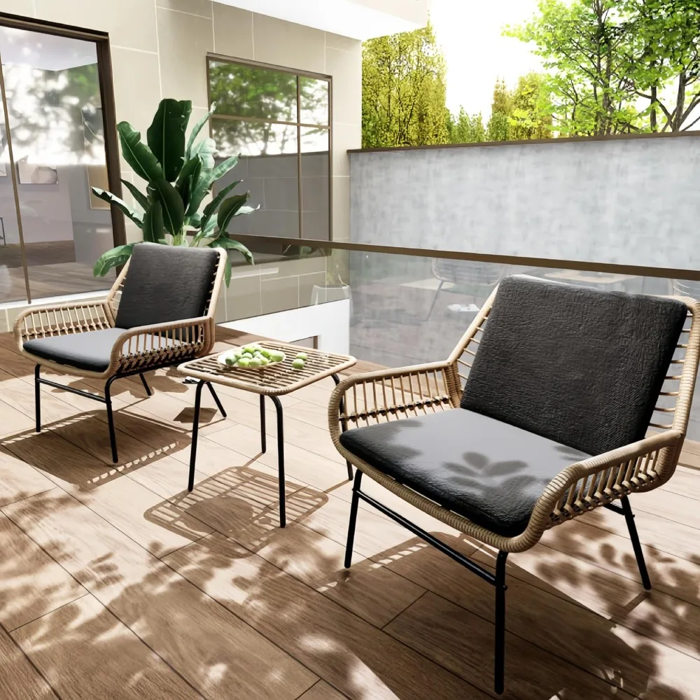 

Outdoor Furniture Set, Rattan Patio Bistro Sets, Garden Conversation Sets, All-Weather Wicker Chairs with Cushions