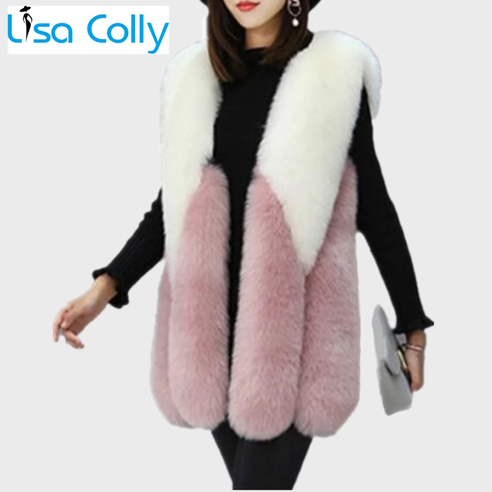 Women Autumn Winter Sleeveless Faux Fur Vest Furry Warm Fake Fur Coat Jacket Overcoat