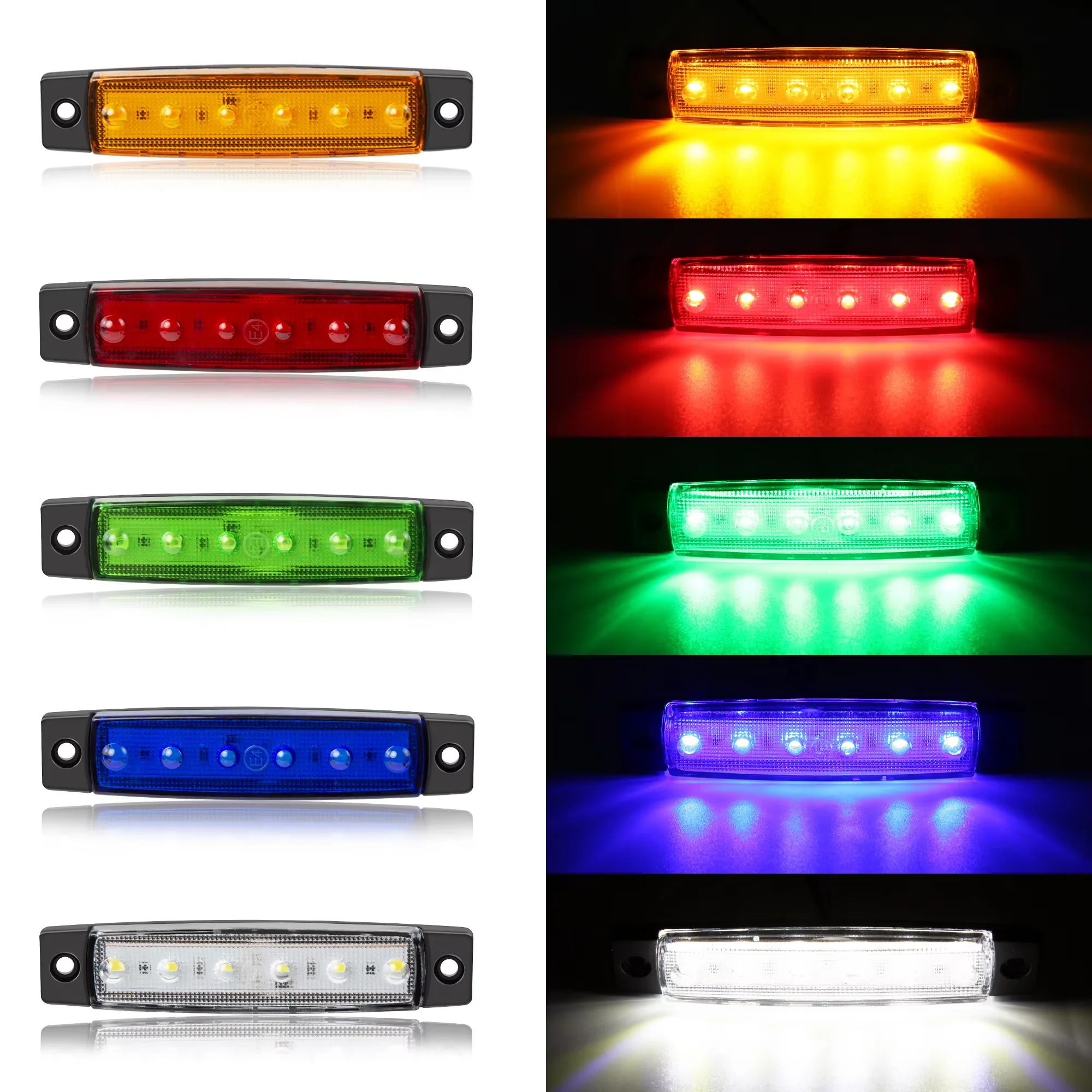 12V 24V Car Side Warning Lamp Truck Lorry LED Lights Front Rear Side Marker Lights 6LED Trailer Van  Indicators Lights Car Lamp