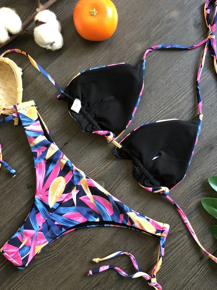 RUOTONGSEPT Sexy Micro Bikini Set 2022 Nieuwe Badpak Vrouwen Feather Print Bandage Badmode Vrouwelijke Badpak Braziliaanse Biquinis