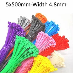 100pcs 5x500mm Width 4.8mm Self-Locking Nylon Cable Zip Tie Cord Wire Zip Ties Straps Orange Pink Purple Green Brown White