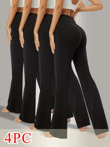 4-piece set of high waisted women's loose solid color casual bell bottom pants, lifting hips and slimming pants
