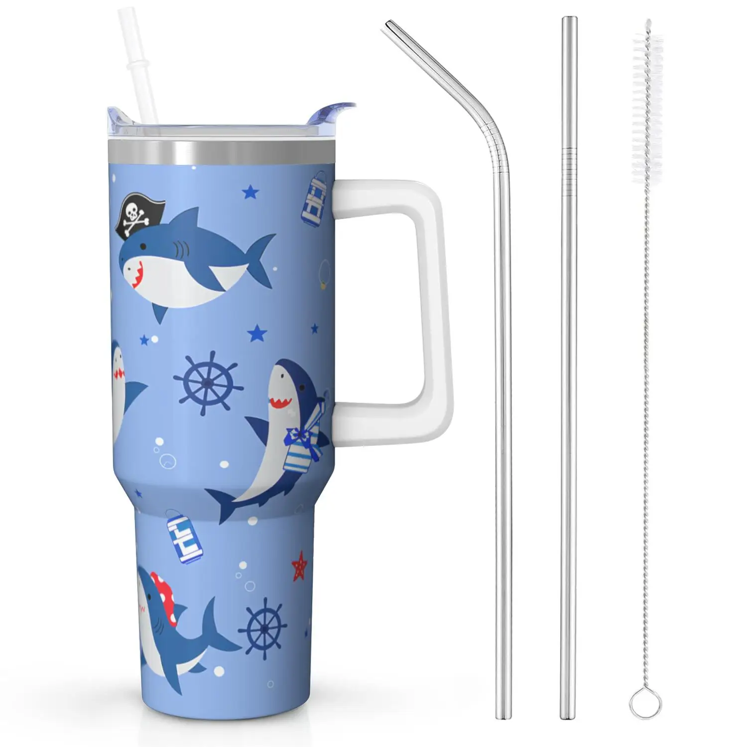Shark Handle Cup Set with Straw, Maximum Capacity 40oz, Inner Layer 304 Stainless Steel, Outer Layer 201 Stainless Steel, Seamless Inner Liner, Lid Made of PC Material, Suitable for Home, Office, Outdoor, Sports, and Car Use