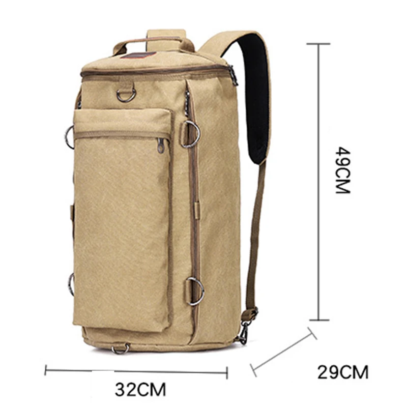 Imagem -04 - Mochilas de Lona de Grande Capacidade para Homens e Mulheres Bolsa de Viagem Transversal Manual Bolsa Cilíndrica ao ar Livre Moda Esportiva