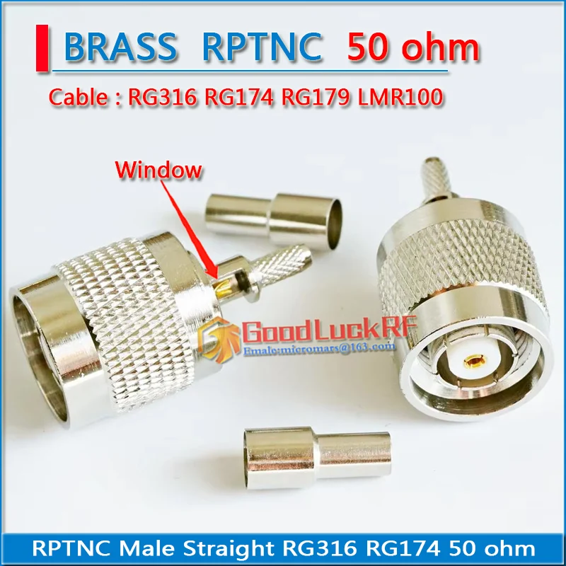 RP-TNC RPTNC RP TNC Male Window Crimp RG316 RG174 RG179 LMR100 Cable Plug Nickel Plated 50 ohm RF Connector Adapters