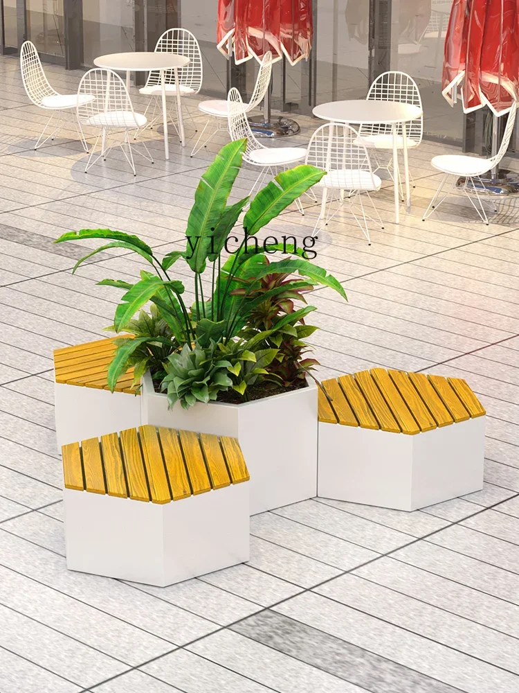 Zf Outdoor Flower Box Public Seat Combination Landscape Flower Bed Solid Wood Preservative Wood Rest Stool