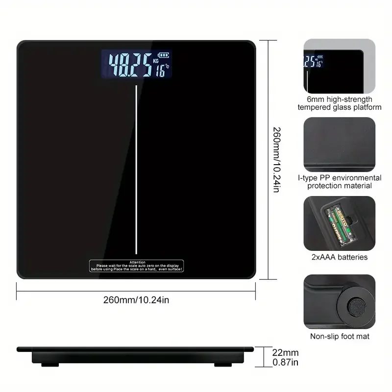 Bilancia digitale ad alta precisione, ampio display LCD, indicatore di batteria scarica, piattaforma facile da pulire, ideale per casa, palestra e ufficio._voghion.com