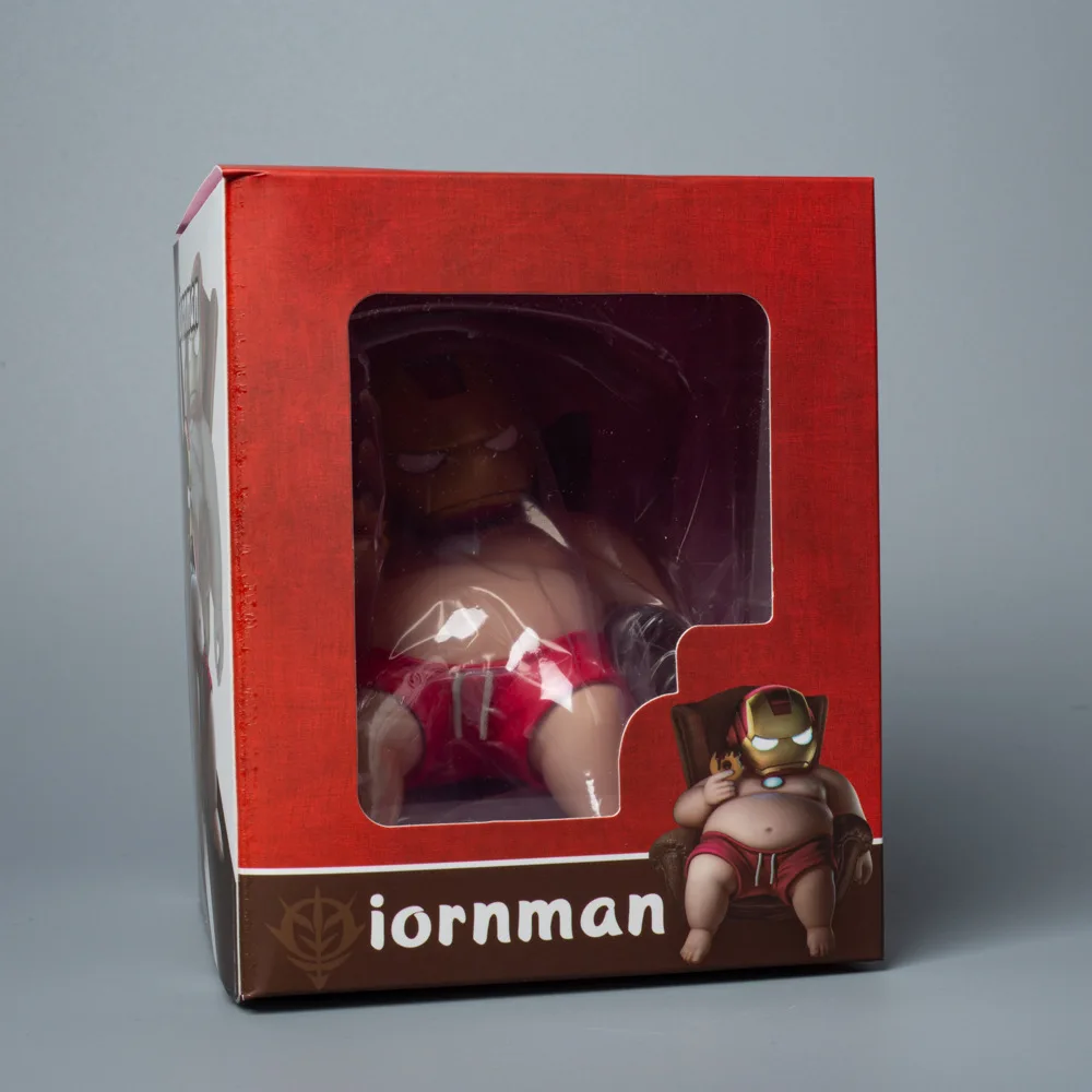 Kawaii gordo ironman comer donuts figuras de ação brinquedo 11cm bonito obese tony stark estátuas modelo boneca ornamentos colecionáveis pode brilhar