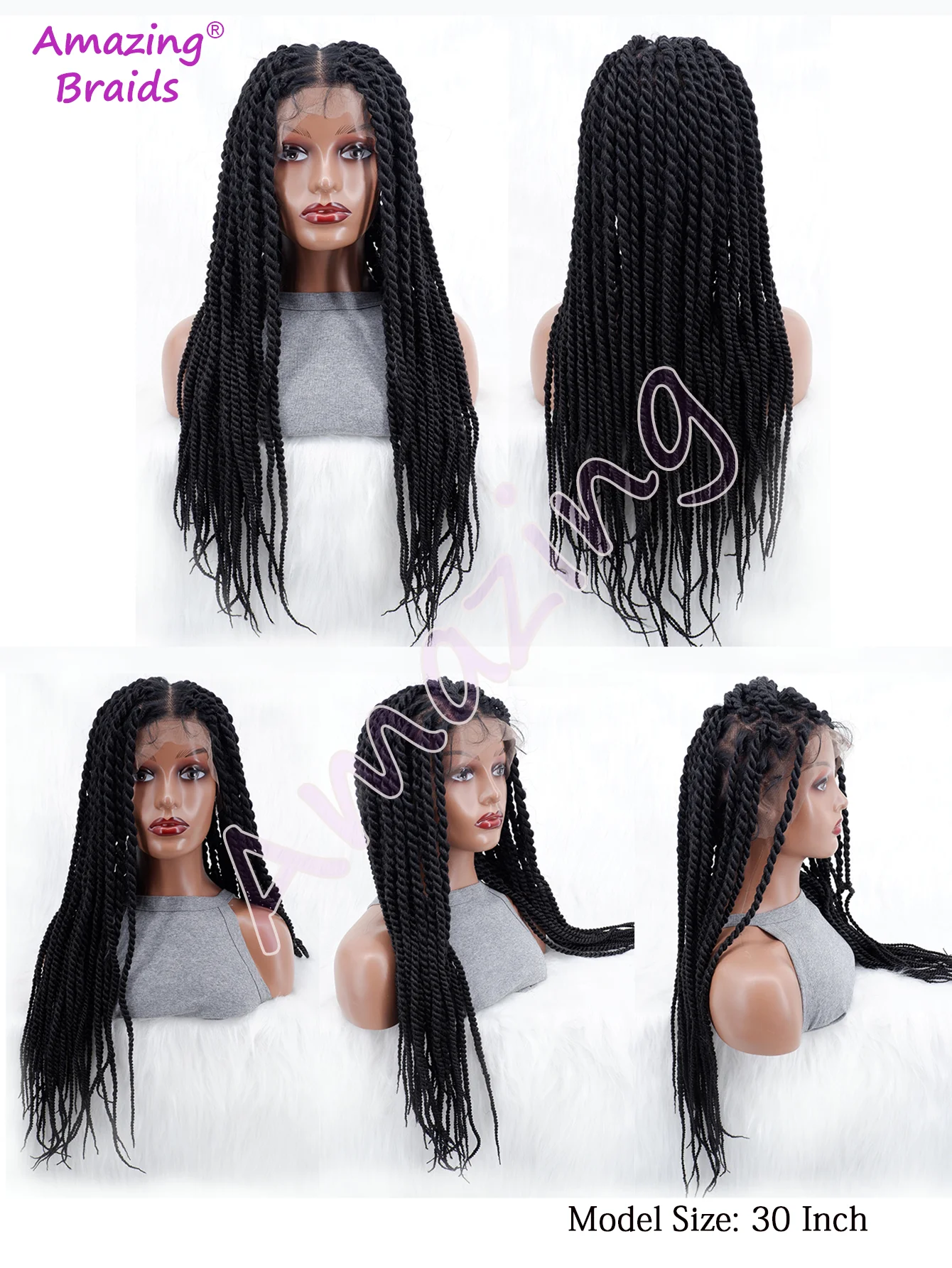 30 ''Twist intrecciato parrucche piene del merletto per le donne anteriore del merletto medio Senegalese Twist trecce parrucca parrucca sintetica del merletto con i capelli del bambino