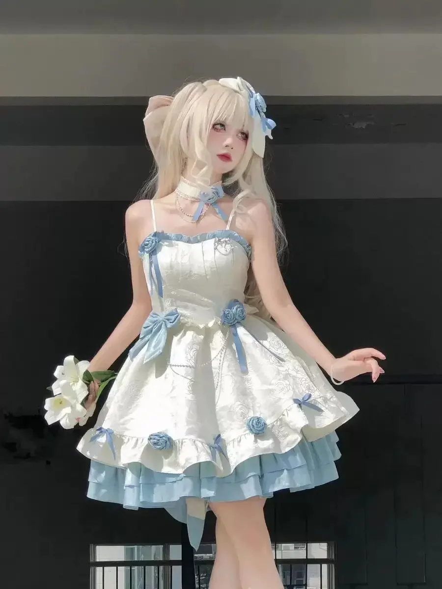 فستان نسائي ياباني لوليتا حبال الجوزاء الأزرق الأميرة الظلام القوطية حبال اليابان أزياء زي #1