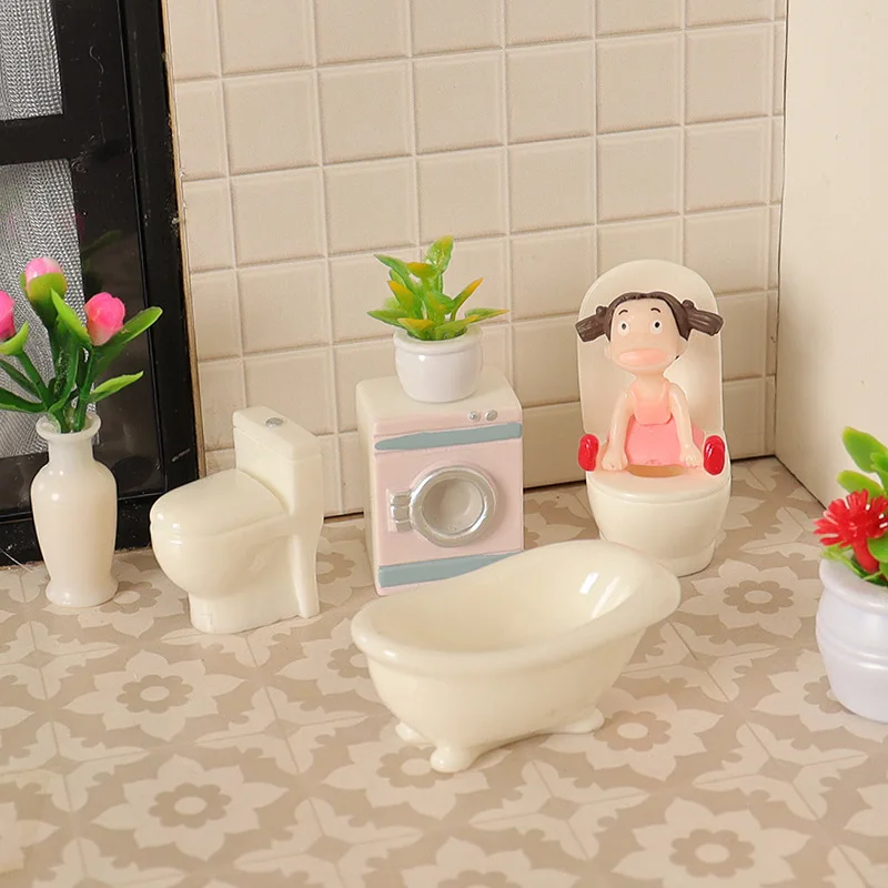 

Dollhouse Miniature Home Bathroom Scene Photography Props Toilet Washing Machine Bathtub Model