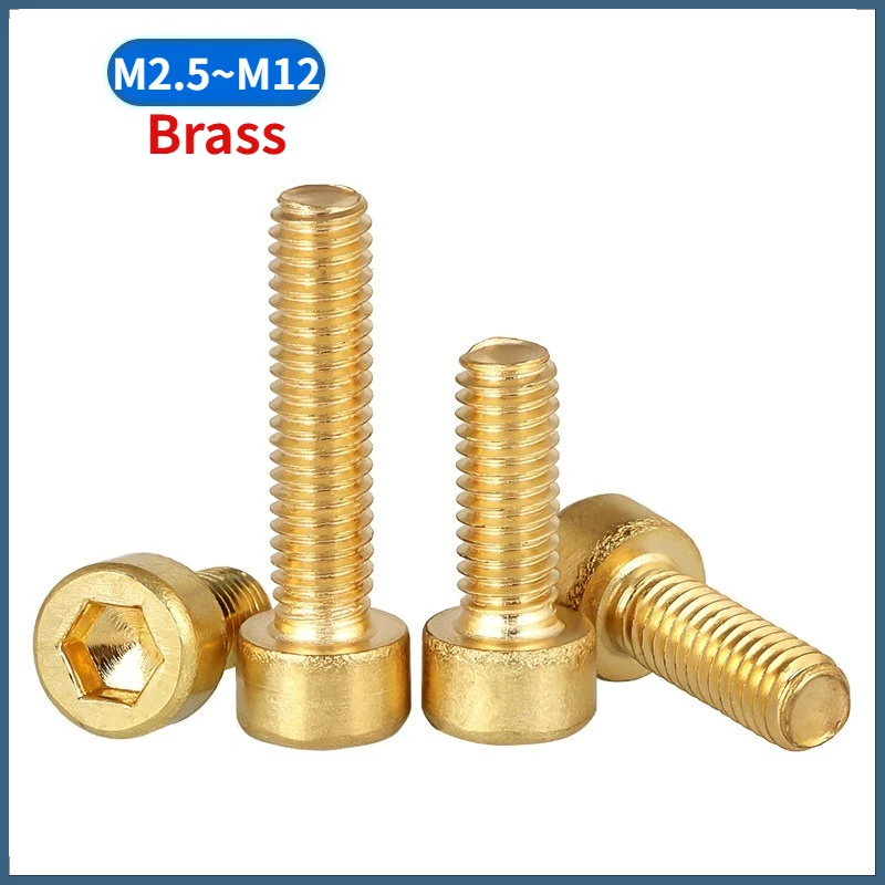 1~50pcs M2.5 M3 M4 M5 M6 M8 M10 M12 Brass Hex Socket Cap Head Screws Allen Key Head Screw Bolt