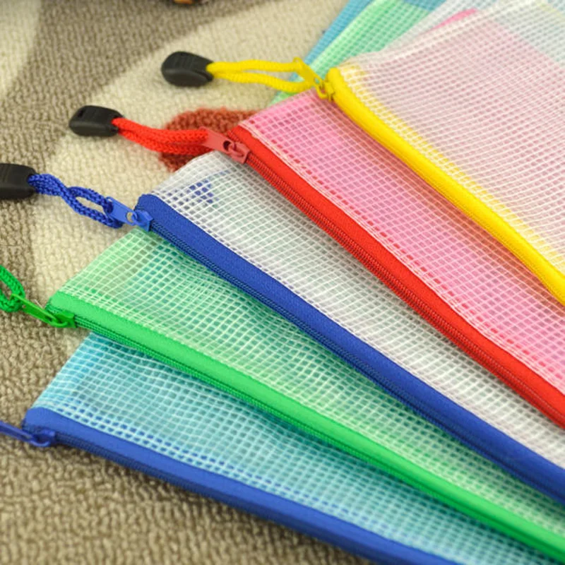 Sturdy PVC Zipper Stationery Storage Bag Folder File Mesh Bags Pouch A4 A5 A6 B5 Document Bag File Folder School Office Supplies