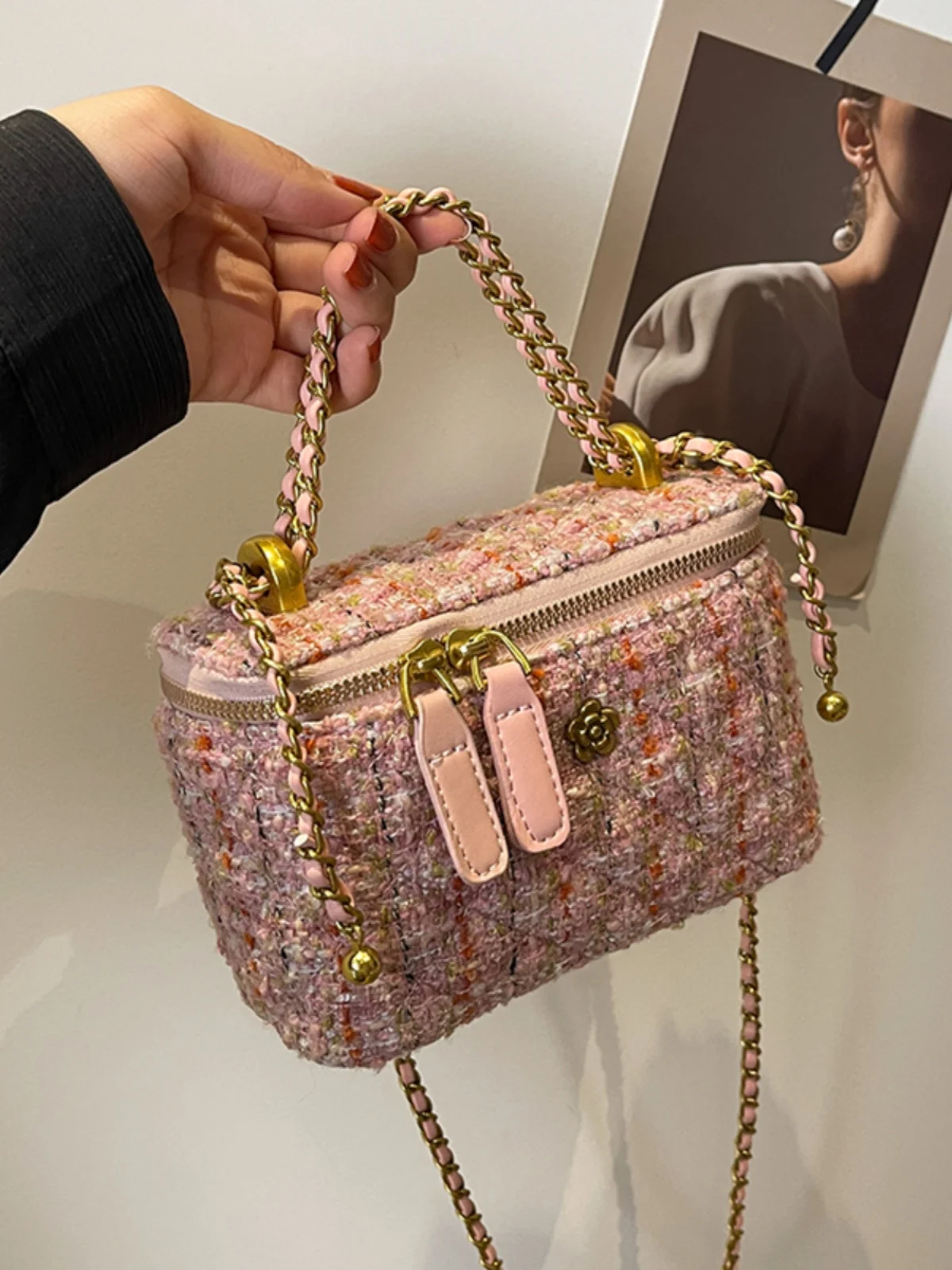 Woolen Box Square Chains Crossbody Bag For Women 2023 New Luxury Brand Fashion Pink Black Mini Handbag